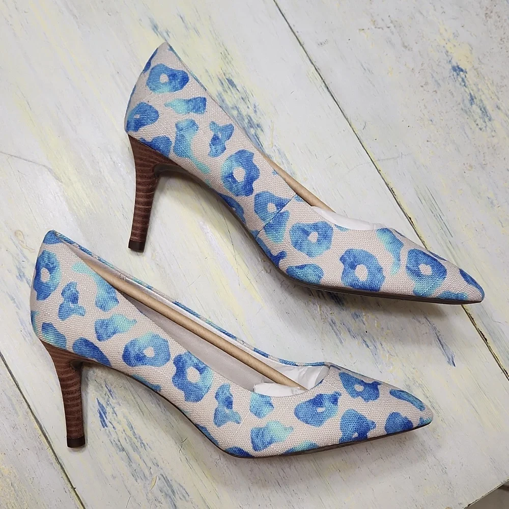 Blue leopard print linen heels Rockport TotalMotion Size 8 Never worn - Picture 4 of 12